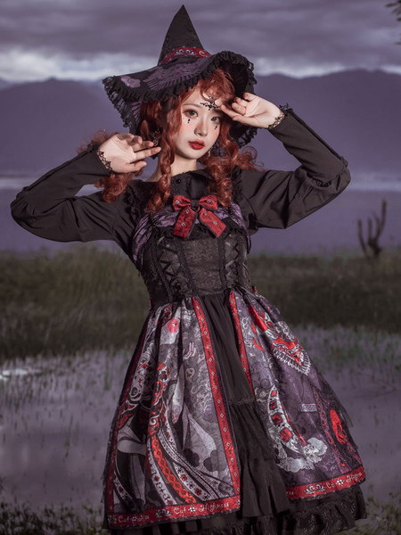 Image of Abito Lolita JSK Gonne in maglia Lolita in poliestere con fiocchi senza maniche in argento nero