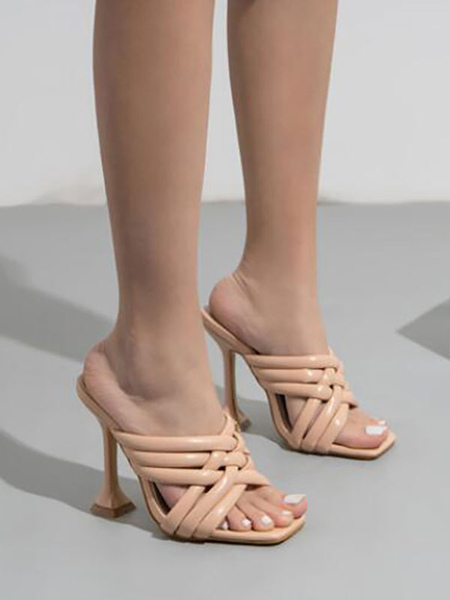 Milanoo Womens Slipper Apricot Open Toe Stiletto Heel Sandals