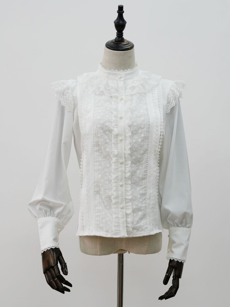 blouses lolita chemise blanche à manches longues en polyester sweet lolita