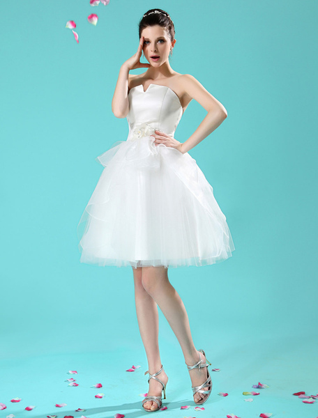Milanoo  A-Linie-Brautkleid aus mit Schößchen knielang in Elfenbeinfarbe