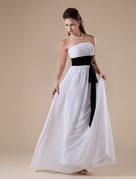 Image of White Chiffon Evening Dress