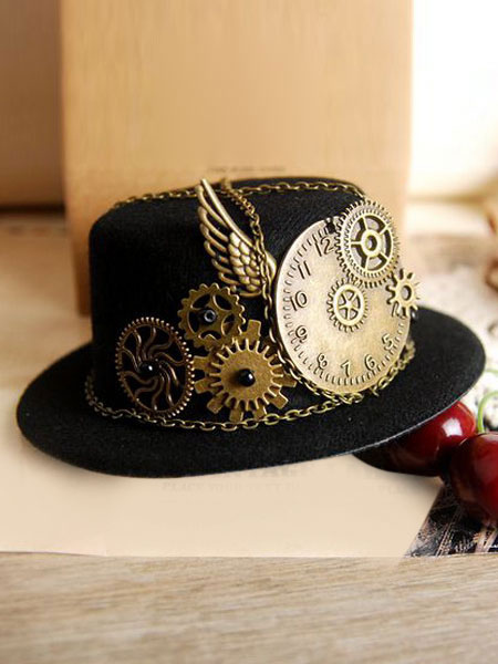 lolita vintage chapeau noir aile steampunk engrenage chaînes déco rétro lolita cap déguisements halloween