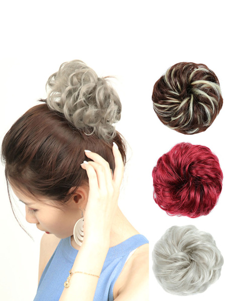 Image of Donut Chignons Hair Extensions Split Color Tousled Rayon Donut Bun Wig
