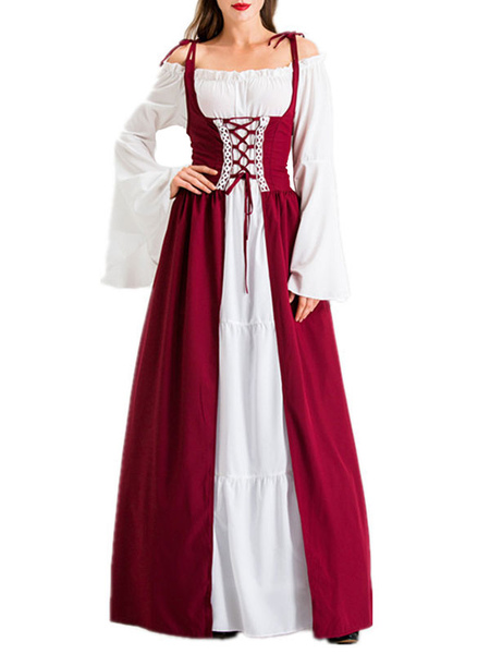Milanoo Medieval Retro Dress Renaissance Gown Lace Up Vintage Costume