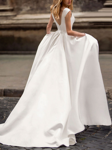 Milanoo Robe de mariée vintage A-ligne robe de mariée longueur satin