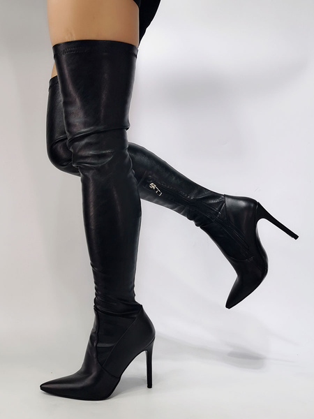 Image of Stivali alti alla coscia neri Stivali sexy a punta sopra gli stivali al ginocchio