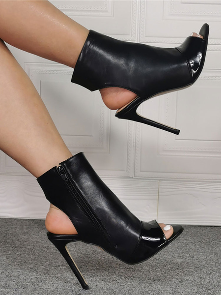 Milanoo Black Sandal Booties Peep Toe Stiletto Slingbacks Ankle Boots For Women