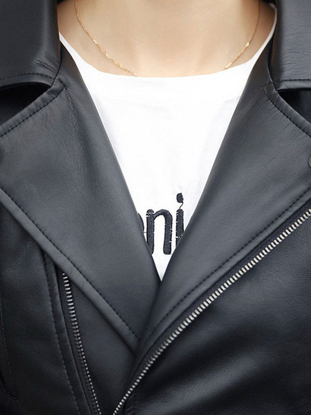 White Moto Jacket Turndown Collar PU Leather Spring Outerwear For Women