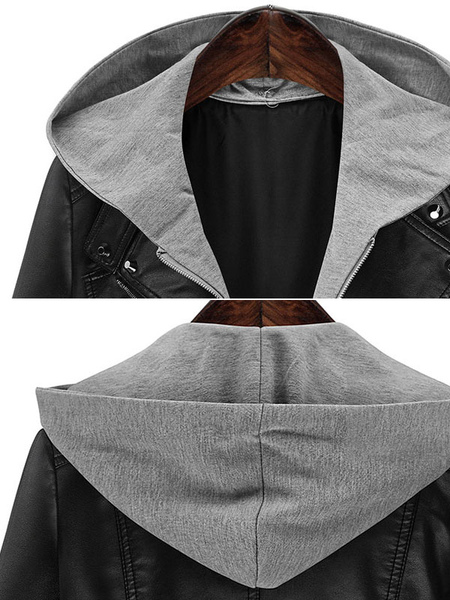 Black Leather Jacket Plus Size Hooded Women Moto Jacket Spring Outerwear