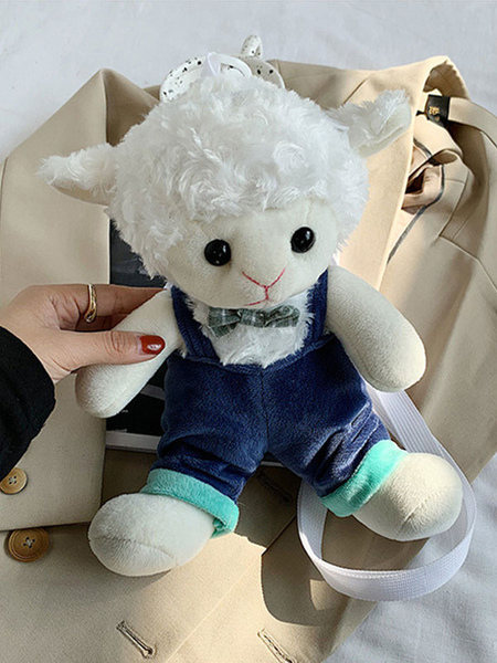Image of Sweet Lolita Bag Blue Short Plush Faux Suede Sheep Pattern Accessori Lolita