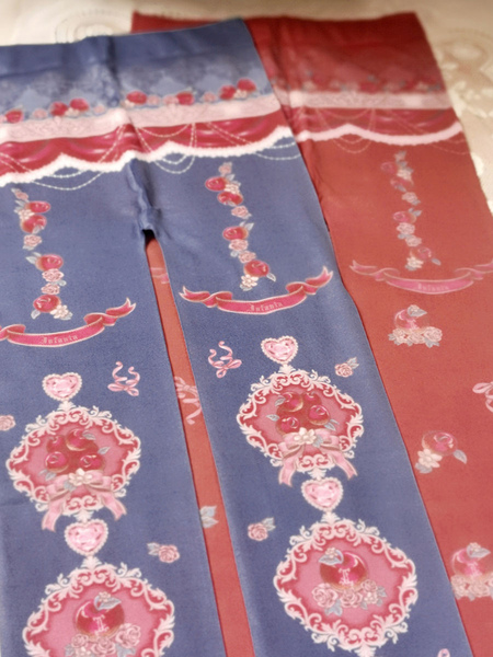 Image of Calze Lolita classiche Accessori Lolita con stampa floreale in spandex blu profondo Infanta
