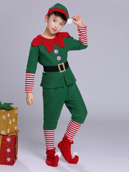 Milanoo Boys Christmas Costume Set Green Leg Warmer Jumpsuit Anklets Set Polyester Stripes Christmas