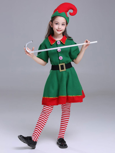 Image of Set di costumi natalizi per ragazza Set di tute per cappello verde con fascia in poliestere Costumi natalizi