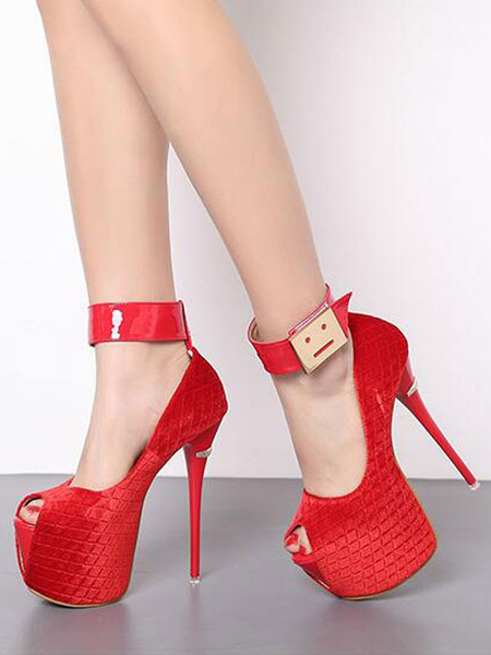 Milanoo Women Sexy High Heels Red Suede Leather Peep Toe Stiletto Heel Sexy Shoes Stripper Shoes