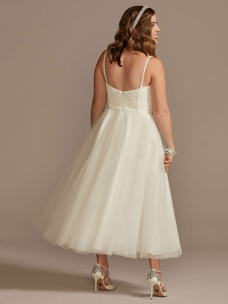 Milanoo Short Wedding Dress White Sleeveless Tea-Length Sweetheart Neck Sleeveless A-Line Natural Wa