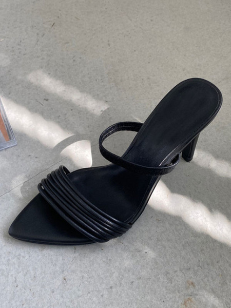 Milanoo Womens Heels Black PU Leather Pointed Toe Stiletto Heel Slingbacks Sexy Heel