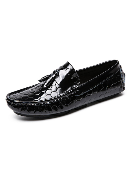 Milanoo Mens Loafer Shoes White Fashion Genuine Patent Leather Upper Slip-On Casual Shoes