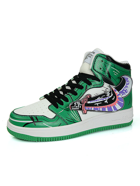Milanoo Mens Green High Top Sneakers Swords Print Basketball Shoes