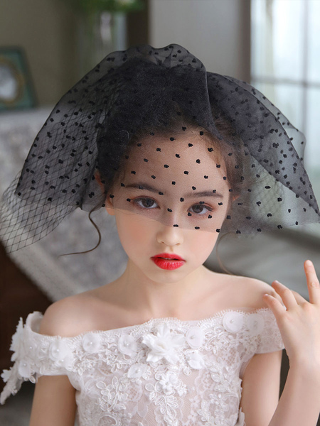 Milanoo Black Flower Girl Headpieces Polka Dot Tulle Veil Hair Accessories For Kids