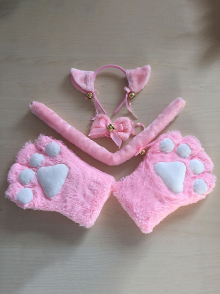 Image of Accessori Sweet Lolita Pink Cats Orecchie Guanti Coda 3 pezzi Set Accessori Lolita