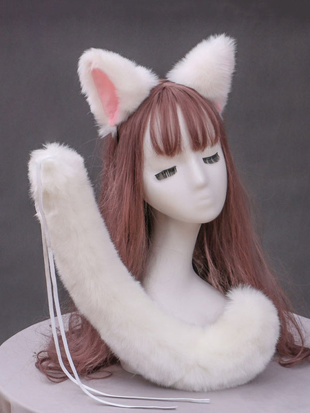 Image of Accessori Sweet Lolita White Cats Ears Tail 2 pezzi Set accessori Lolita