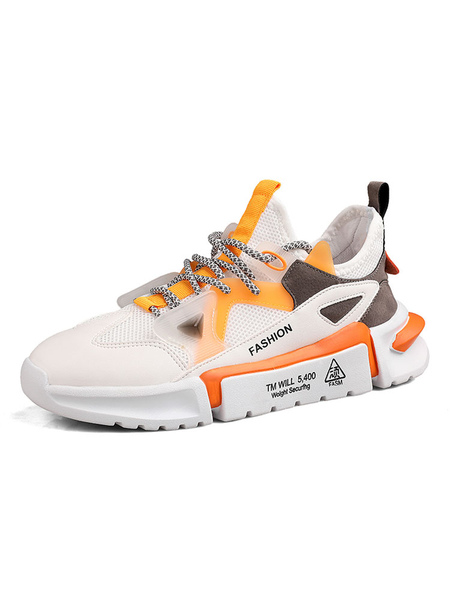 Milanoo Mens Orange and White Running Sneakers Low-Top Sports Shoes