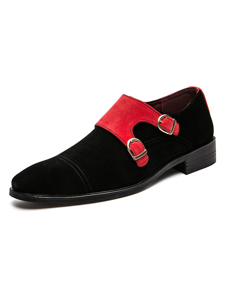 Milanoo Mens Black Suede Monk Strap Loafer Shoes Slip-On Shoes