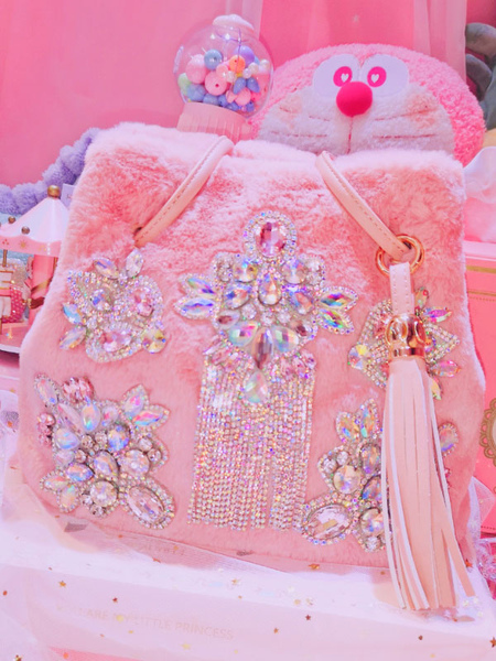 Milanoo Sweet Lolita Bag Rhinestones Flowers Daily Casual Lolita Accessories Pink Customize Cross-bo