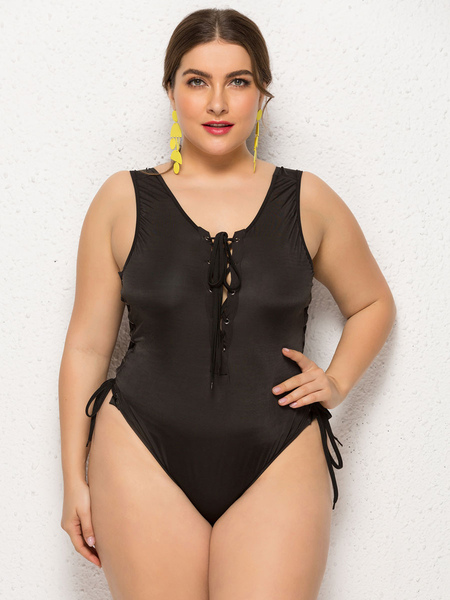 Milanoo Black Plus Size Monokini Off-Shoulder Cut-Outs Polyester Summer Sexy Swimming Suit от Milanoo WW