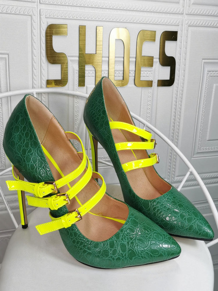 Milanoo Plus Size High Heels For Women Pointed Toe Stiletto Heel Fashion Dark Green Mary Jane Heels