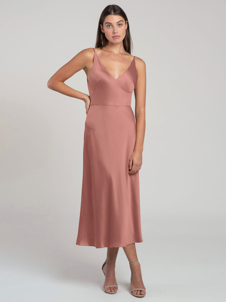 Milanoo Pink Party Dress With Cocktail Tea-Length A-Line V-Neck Sleeveless Backless Zipper Elegant S