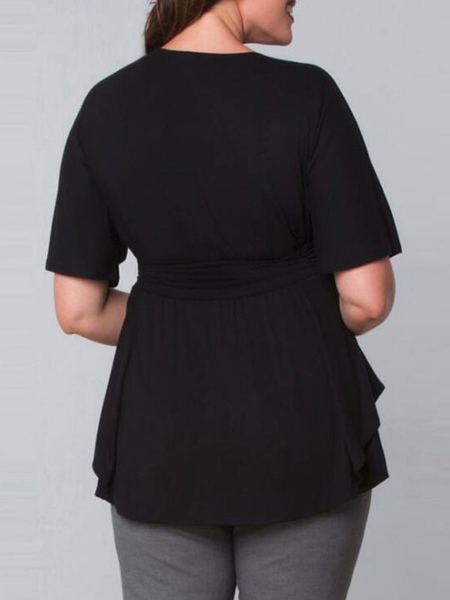 Milanoo Women Plus Size Shirt White V-neck Half-Sleeve Ruffles Pleated Polyester Casual Blouse Summe от Milanoo WW