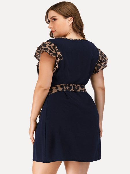 Milanoo Plus Size Tunic Dress V-neck Short Sleeve Lace Up Polyester Knee Length Summer Midi Dress от Milanoo WW