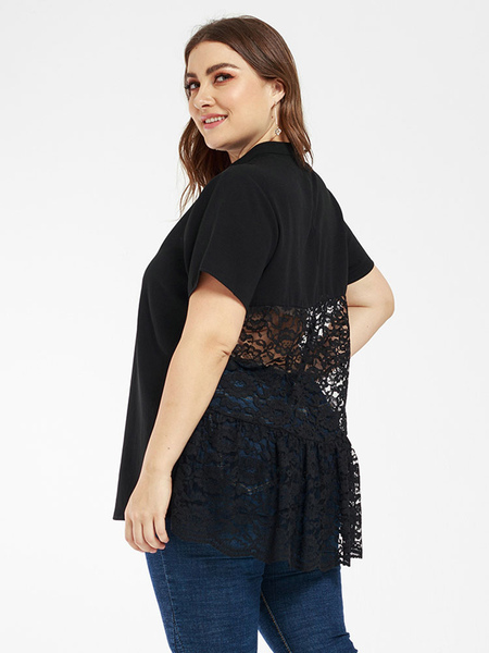 Milanoo Plus Size T-shirt For Women Jewel Neck Short Sleeves Nylon Casual Summer Blouse от Milanoo WW