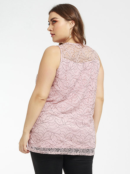 Milanoo Plus Size Pink Summer Top For Women Sleeveless Jewel Neck Casual Summer T-Shirt от Milanoo WW