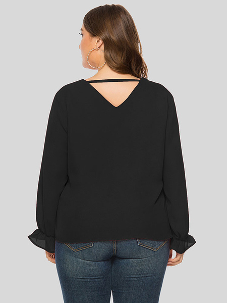 Milanoo Plus Size Black Blouse For Women V-neck Long Sleeve Chiffon Summer Top от Milanoo WW