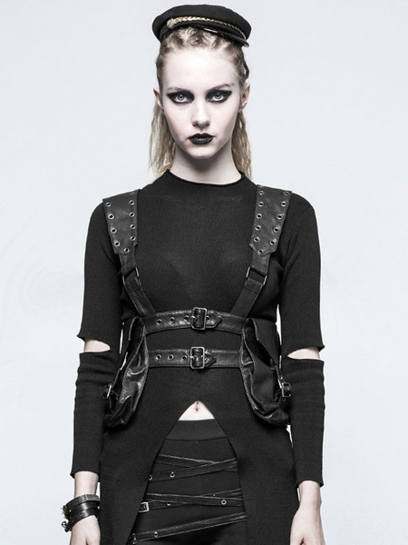 Milanoo Steampunk Lolita Bag Black PU Leather Waist Pack Gothic Lolita Bag