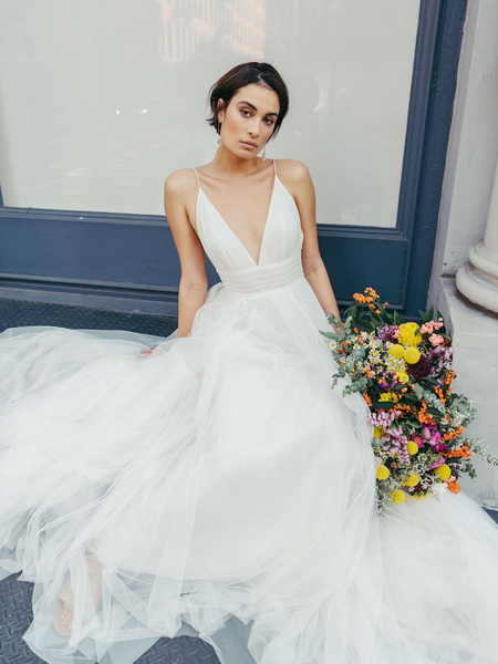 Milanoo White Wedding Dress V-Neck Sleeveless With Train Natural Waist Backless Long Bridal Dresses