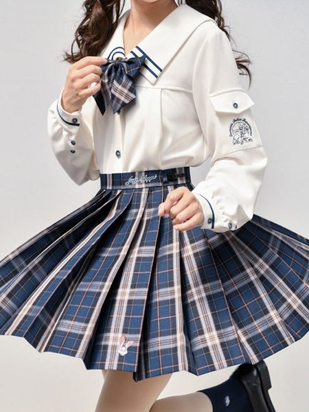 Milanoo Sweet Lolita Dress Polyester Checkered Pattern Short Lolita Skirt