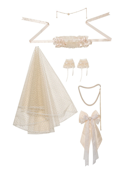 Tea Party Style Lolita JSK Dress 6-Piece Set Light Apricot Sleeveless Lolita Wedding Jumper Skirt Outfit