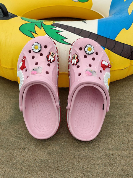 Milanoo Summer Flat Sandals For Women Cut Out Memory Foam Closed Toe Beach Pink Slipper Clogs Shoes