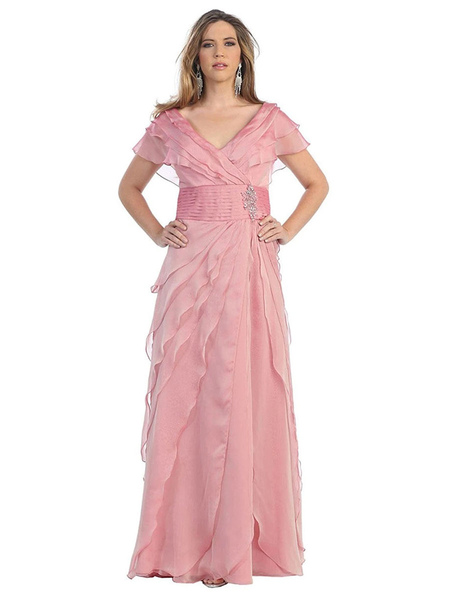 

Milanoo Pink Bridal Mother Dress V-Neck Short Sleeves A-Line Chiffon Pleated Floor-Length Wedding Gu, Ecru white;turquoise;pink;brown