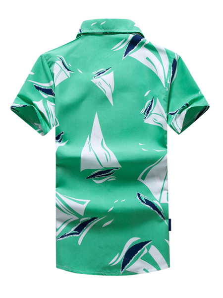 Milanoo Casual Shirt For Men Turndown Collar Casual Geometric Green Men's Shirts