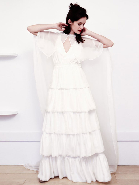 Milanoo White Simple Wedding Dress Satin Fabric V-Neck Sleeveless Ruffles A-Line Long Chiffon Bridal
