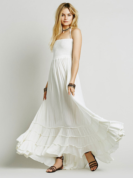 Milanoo White Maxi Dresses Sleeveless Straps Neck Polyester Floor Length Dress