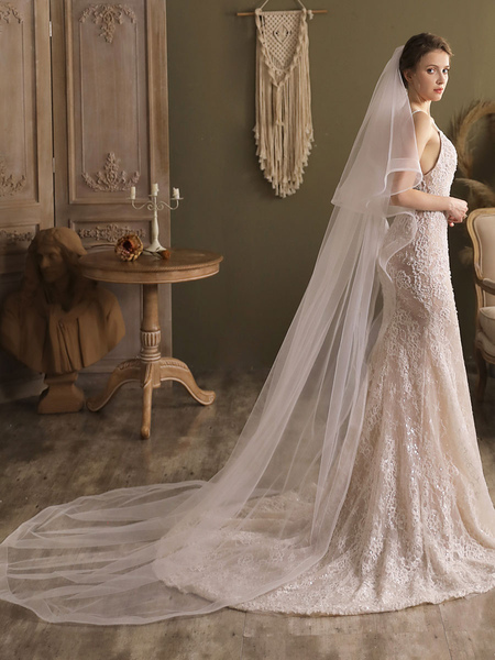 Milanoo Waterfall Wedding Veils Two-Tier Tulle Bridal Veils