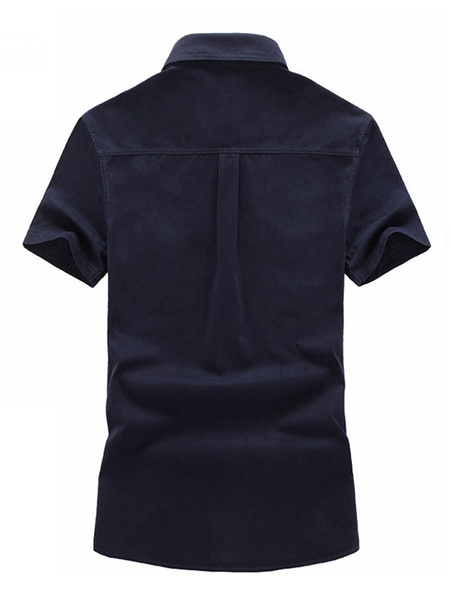 Milanoo Casual Shirt For Man Turndown Collar Casual Asymmetrical Patchwork Dark Navy Men's Shirts