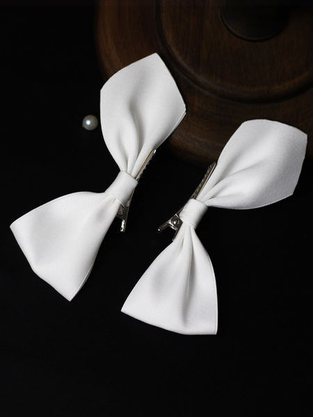 milanoo.com White Headpieces Bowknots Hair Clips Satin Fabric Hair Accessories Wedding Accessory