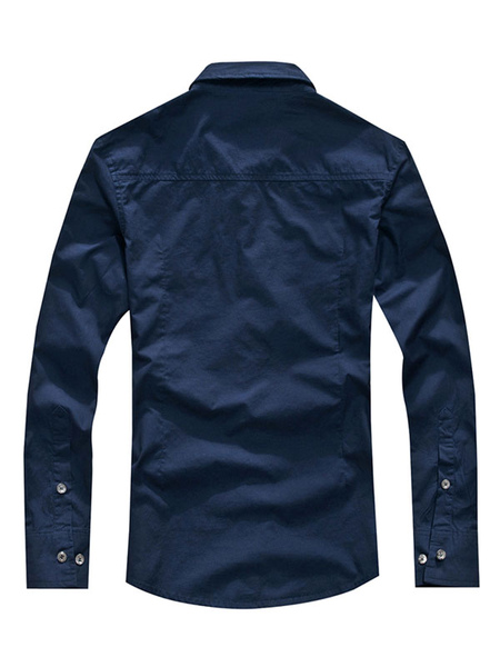 Milanoo Casual Shirt For Man Turndown Collar Casual Asymmetrical Patchwork Hunter Green Men's Shir