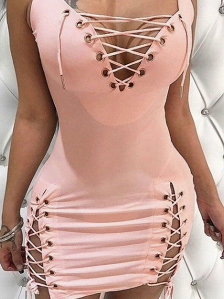 Milanoo Summer Dress Soft Pink V-Neck Polyester Beach Dress